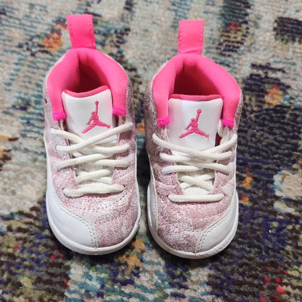 Jordan Retro 12 Toddler 4c Pink and White Sneakers